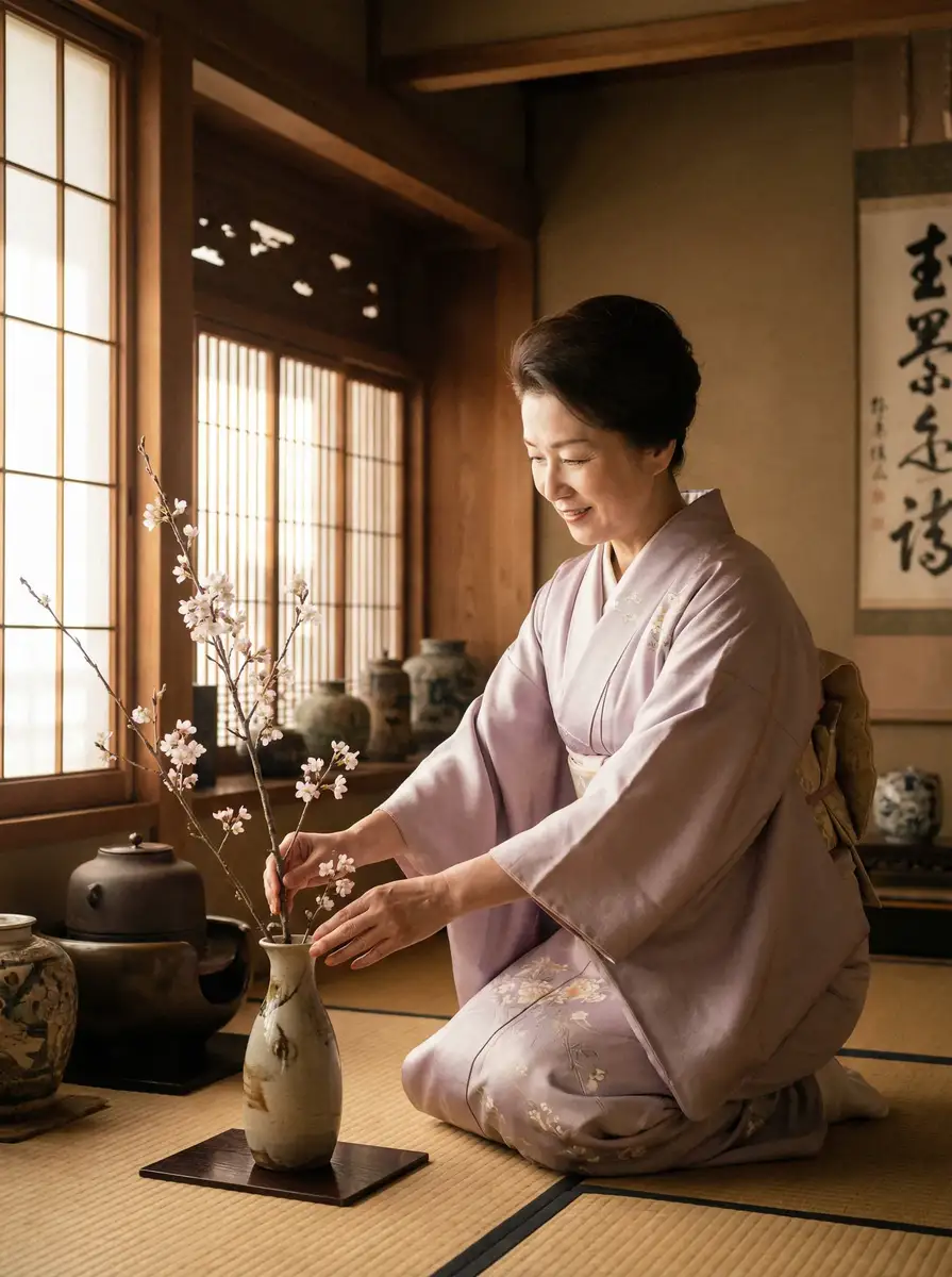 一位优雅的 【山口珠理】全网最全山口珠理影院~山口珠理最新更新大全 在和室中插花
